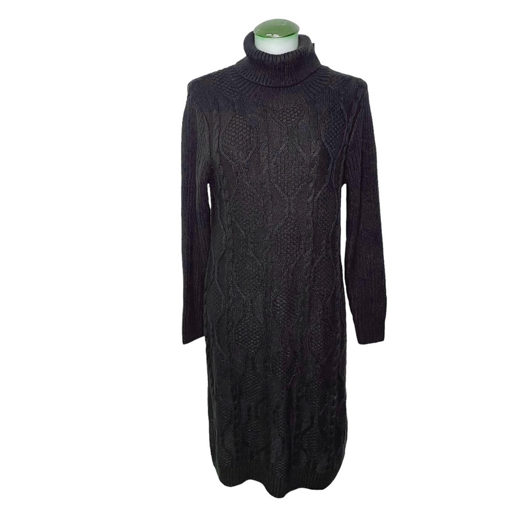 Long Black Turtle Neck Cable Sweater Dress 🖤